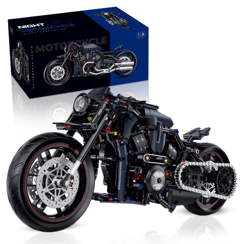 Новый 1:8 Night Racer Мотоцикл Наборы Строительных Блоков MOC Кирпичи Модель Мотоцикла Рождественские Подарки для Мальчиков Детей 500+шт