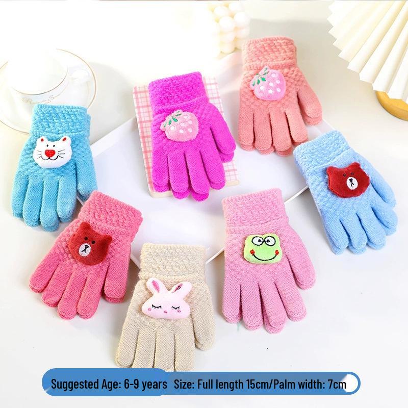 Теплые плюшевые зимние перчатки с пятью пальцами для мальчиков и девочек (0-12 лет)