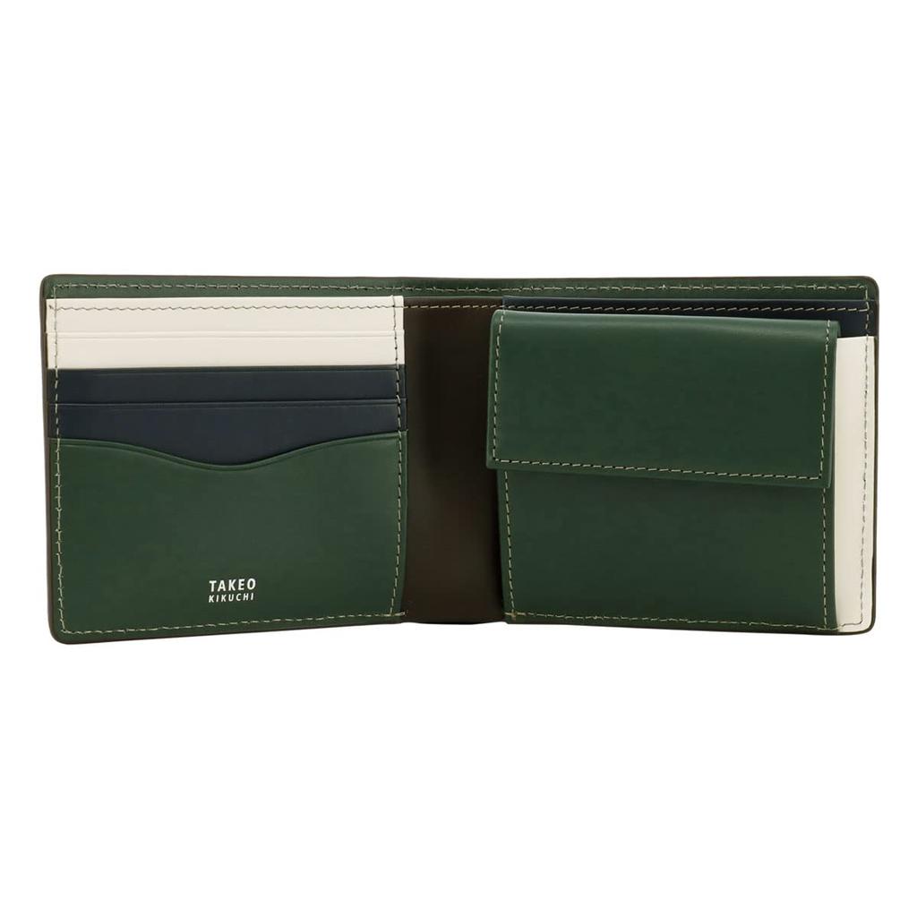 Takeo Kikuchi Men's Margo II Bifold Wallet, Genuine Leather, 780613, Cowhide Leather, 05, Green