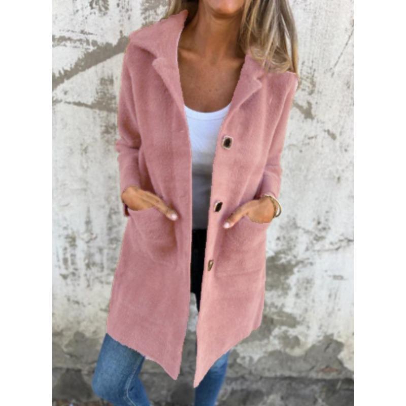 YYFS Женские модные повседневные однотонные куртки и пальто с воротником-поло на осень-зиму с длинным рукавом и принтом