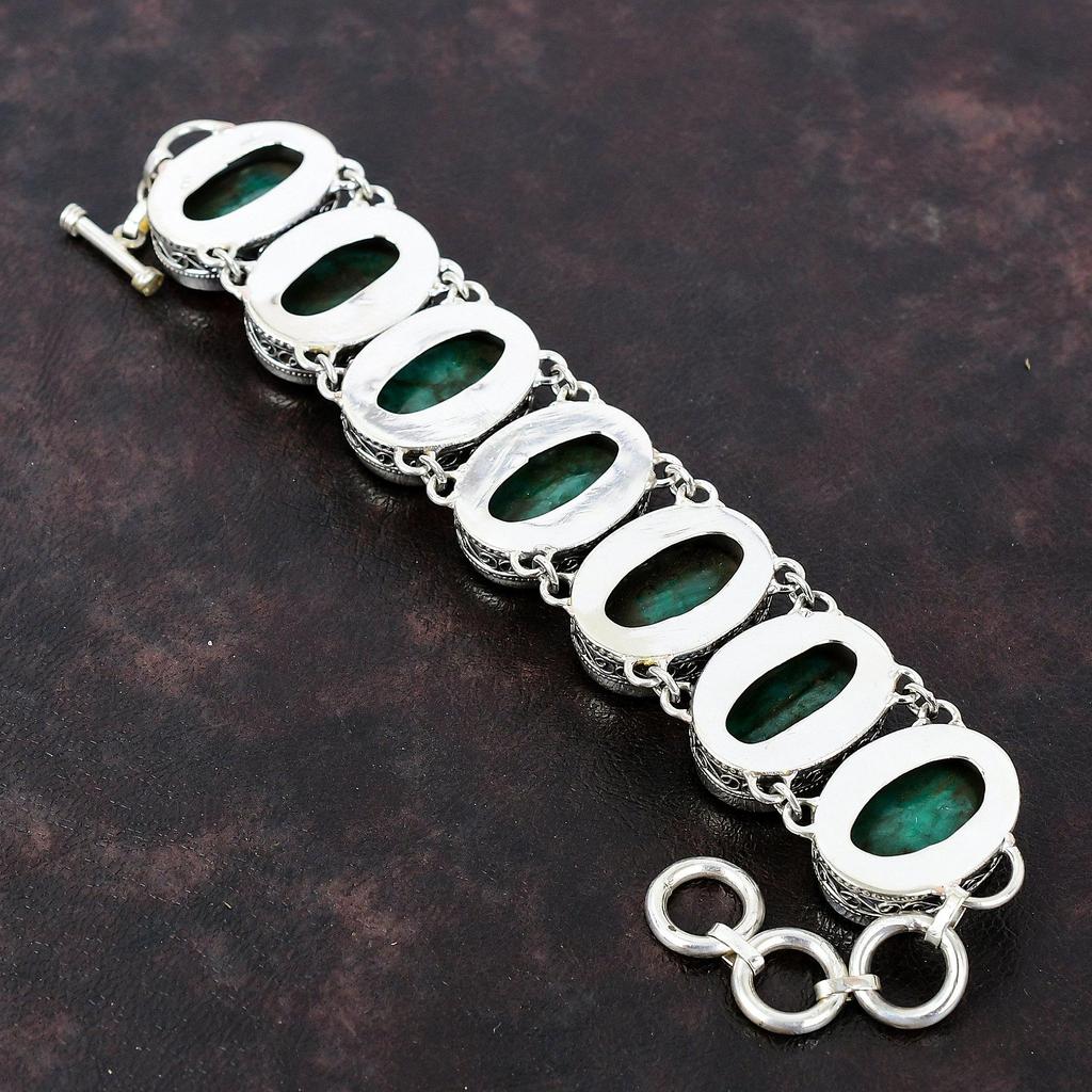 Граненый Замбийский Изумрудный Браслет Драгоценный Камень Старинные Ювелирные Изделия Браслет Стерлингового Серебра 925 Браслет Ручной Работы Новые Ювелирные Изделия Регулируемый Браслет-Цепочка