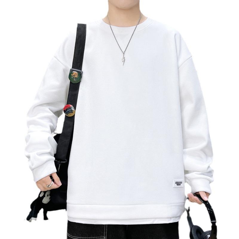 Толстовка с круглым вырезом мужская весна и осень модная однотонная корейская свободная повседневная куртка с длинными рукавами пуловер универсальная мужская одежда