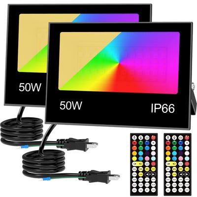 Прожектор RGB 50 Вт, Цветной свет, RGB + Теплый свет 2700K, 5000 лм, Идеально подходит для праздников и повседневного освещения, Водонепроницаемый IP66, Диммируемый, 16 цветов, 8