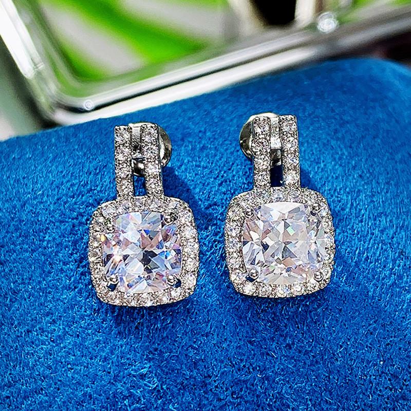 Серьги-гвоздики из серебра 925 пробы для женщин, сияющие AAA белым кубическим цирконием, statement серьги, ювелирные изделия