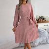 Women Fashion Spring And Summer New Casual Long Sleeve Floral Large Hem Pleated Dress