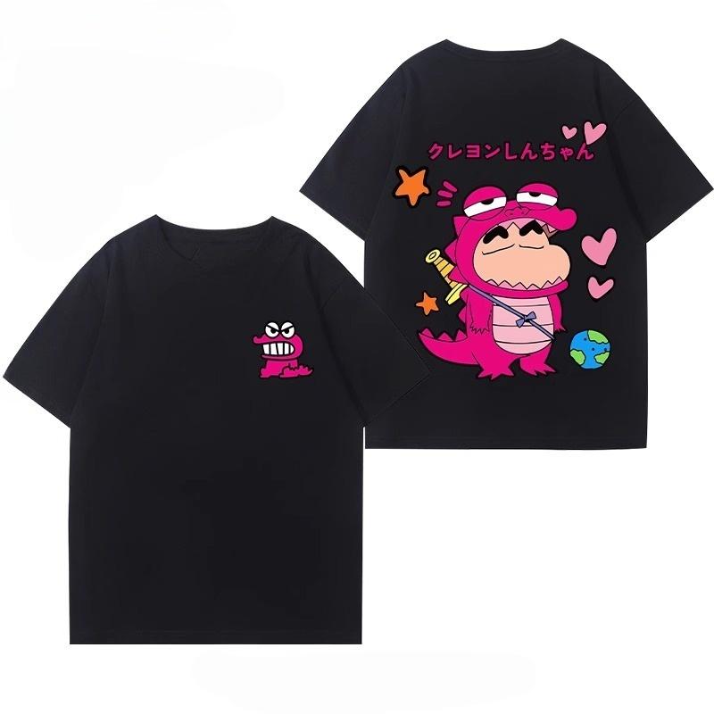2026 Summer Parent Childrens Crayon ShinChan Family Portrait Fun Comic Strip Loose Sports Casual Cotton ShortSleeved Shirt