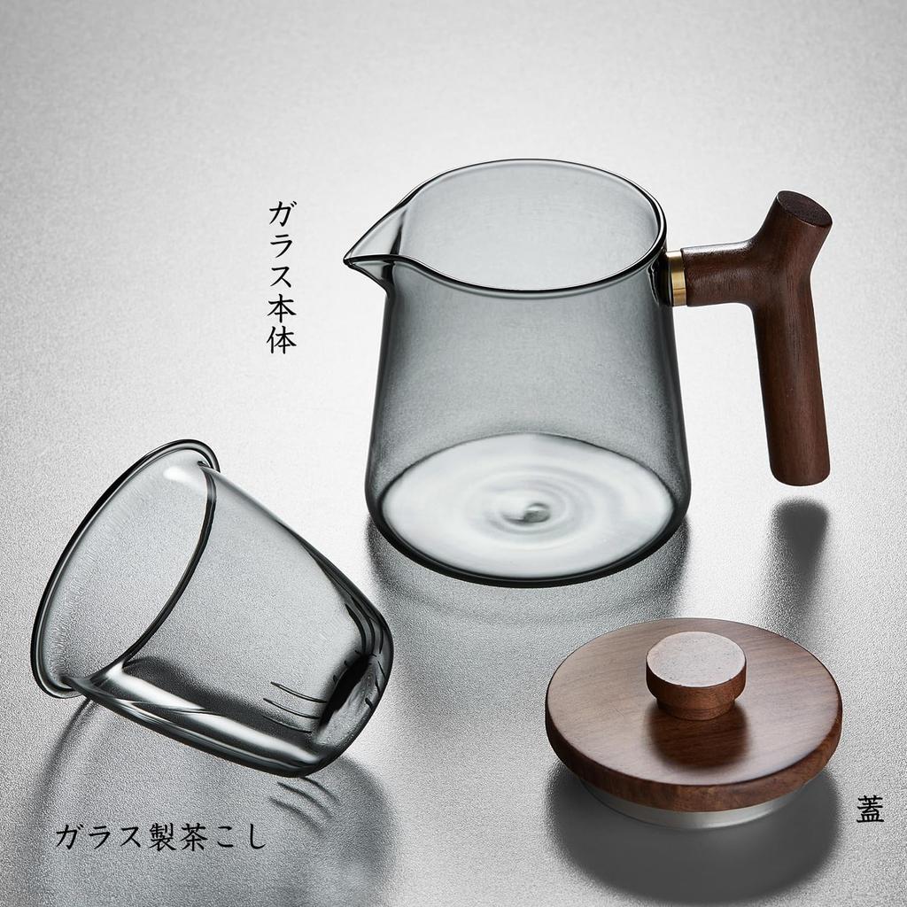 Pokaro Tea Heat-Resistant Glass Teapot, Ink Blue, 560ml Full Capacity, Glass Tea Strainer, Wooden Lid and Handle, Stylish Kyusu Kyusu, Modern Design,