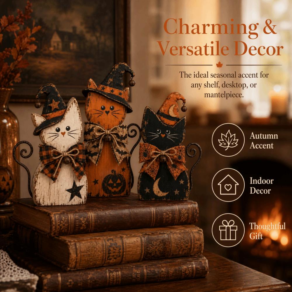 Double Side Witch Cat Decor Vintage Desktop Decoration Halloween Figurine Set Home Decor