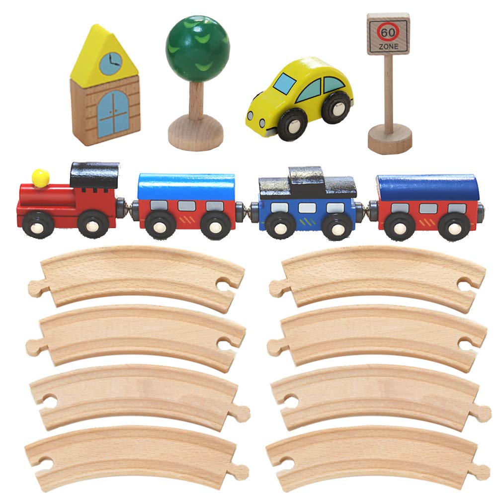 Wooden Toy Daiwa Train Rail Set Basic for Boys, Includes Miniature Trains, Vehicles, Rails, Vehicles, Parts, Track Set, Wooden Tracks, Wooden Cars,