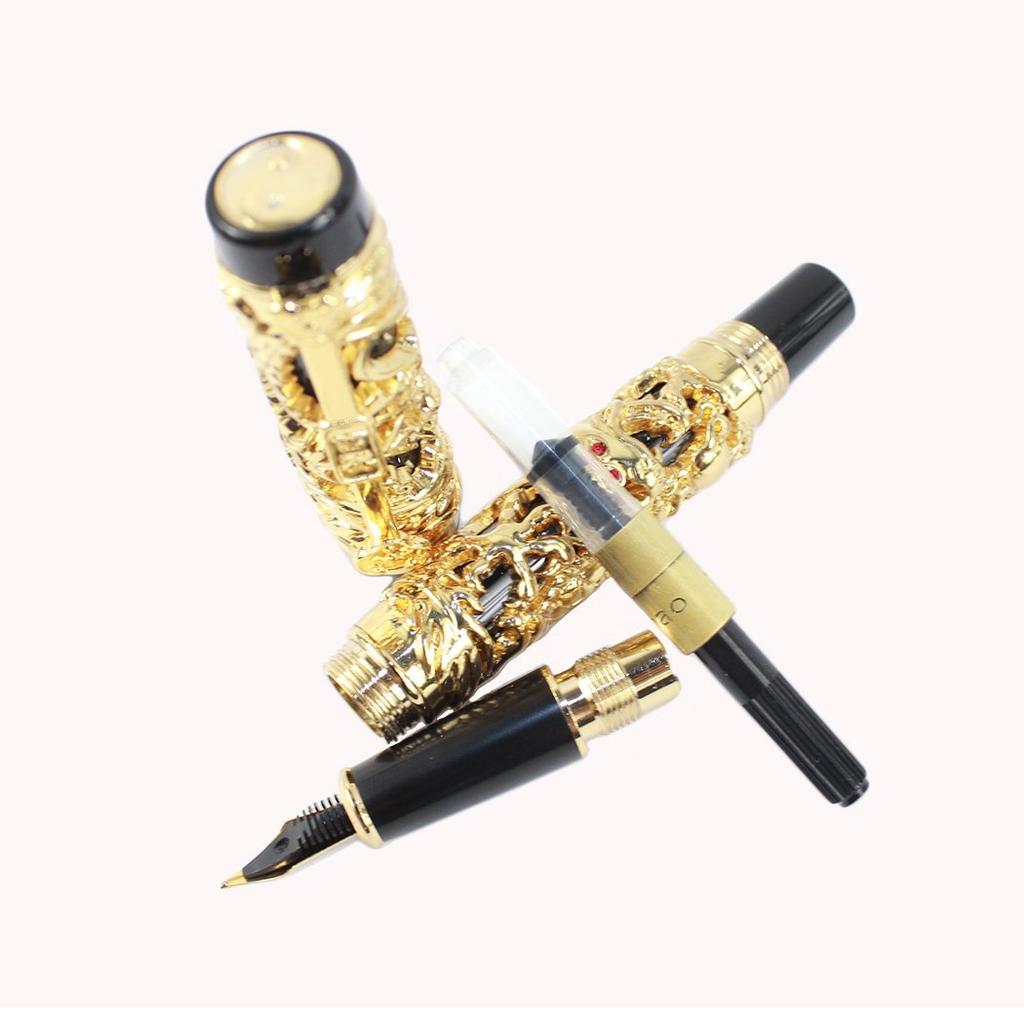 Gullor Коллекционная Роскошная Перьевая Ручка Дракон и Золотое Перо 18KGP Среднее Феникс Черный