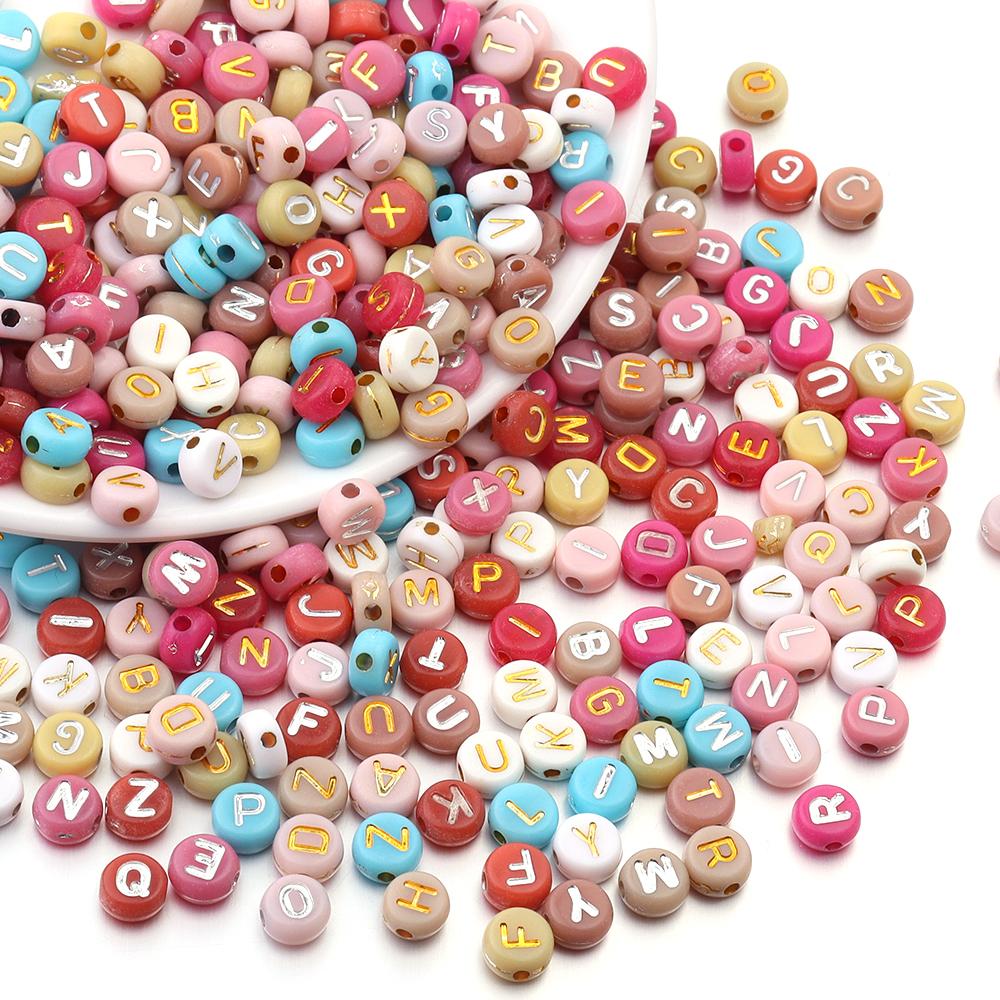 100pcs/Lot 7mm Flat Round Letter Beads for Jewelry Making Acrylic Alphabet Beads Loose Beads DIY Bracelet