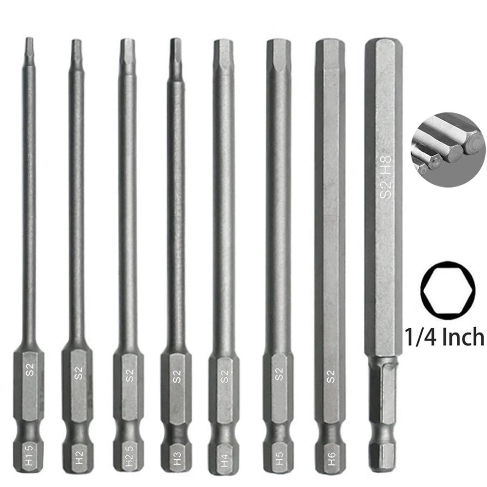 100mm 8pcs Hex Head Allen Wrench Drill Bits Set SAE Metric Allen Electric Hexagonal Bit Screwdriver Socket Bit Power Tool Parts