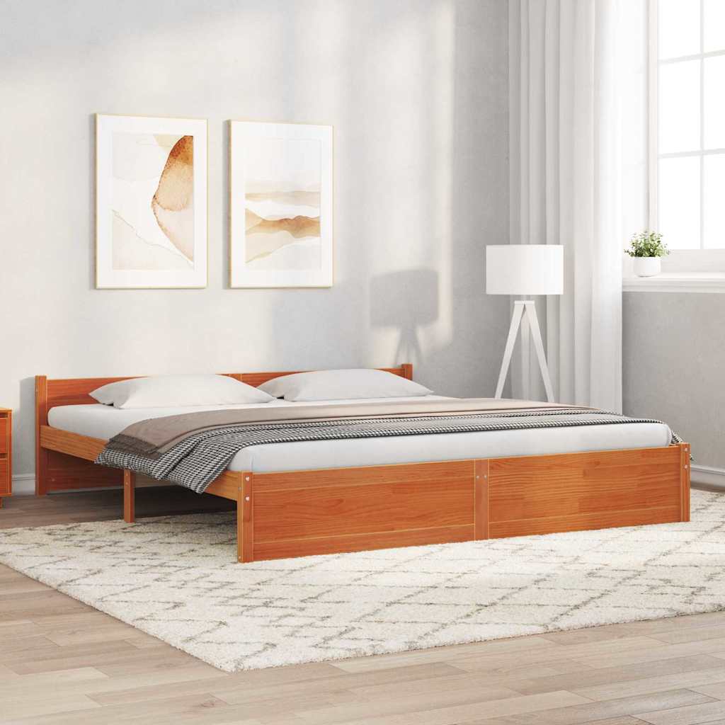 Bed Frame with Headboard Wax Brown 205.5 x 185.5 x 51 cm