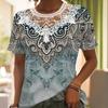 Женская кружевная футболка с короткими рукавами, одежда больших размеров