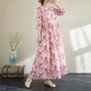 DIMANAF 2025 Женское Новое Весеннее Длинное Платье Большого Размера Винтажное Базовое С Длинным Рукавом Свободное Повседневное Цветочное Макси Оверсайз