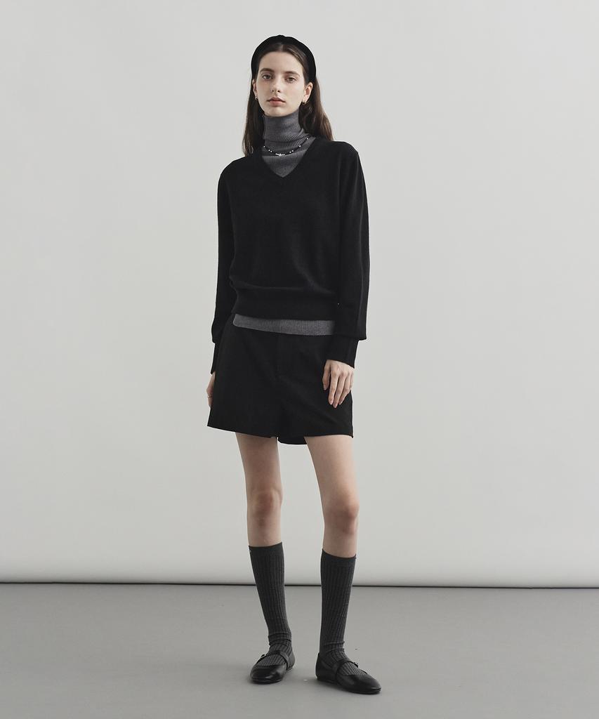 MONGDOL Wool Cashmere V-Neck Knit Black Mdkt088Black