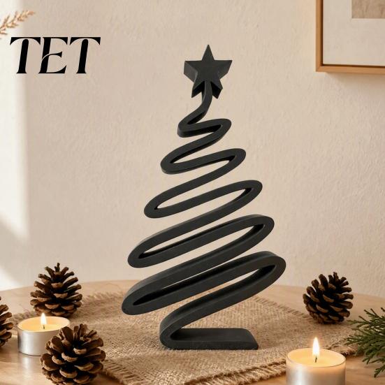 Handcrafted Tree Figurines 3D Printed Minimalist Christmas Desktop Ornament, Modern Holiday Table Living Room Accents Sign for Bedroom Home