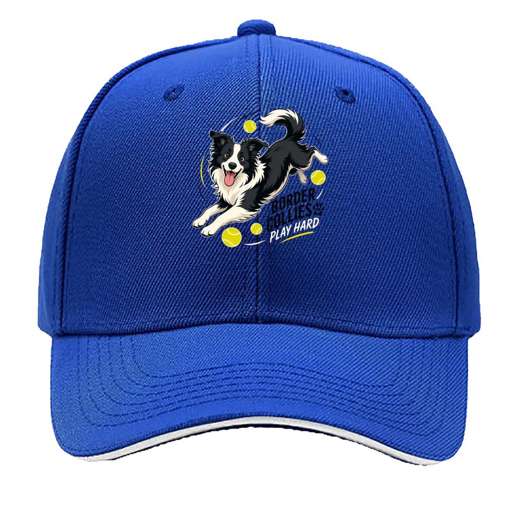 Playful Border Collie Tennis Illustr Sandwich Baseball Cap Sun Cap Outdoor Workouts Hat