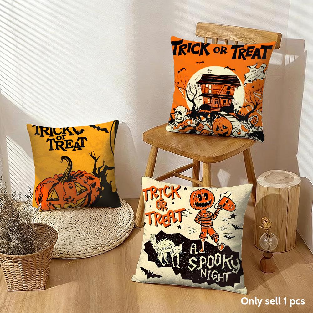 Halloween Trick Or Treat Cushion Cover Breathable Cushion Covers Machine Washable Wrinkle-Resistant Soft Durable