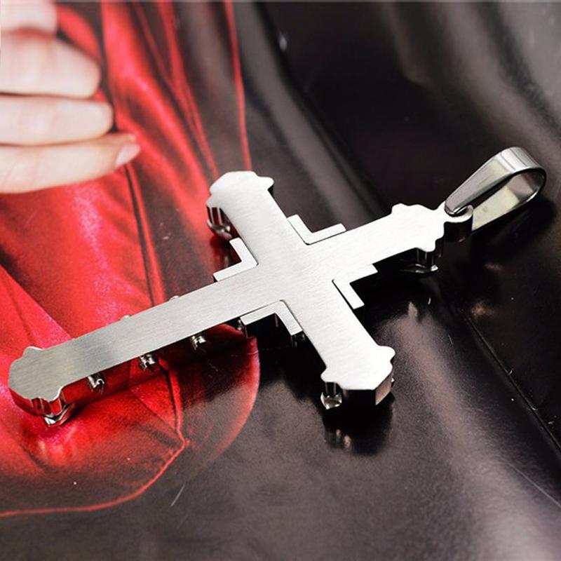 New Cross Pendant Necklace For Men Simple Cool Zircon Black Gold Color Stainless Steel Chain Hip Hop Punk Jewelry Gift