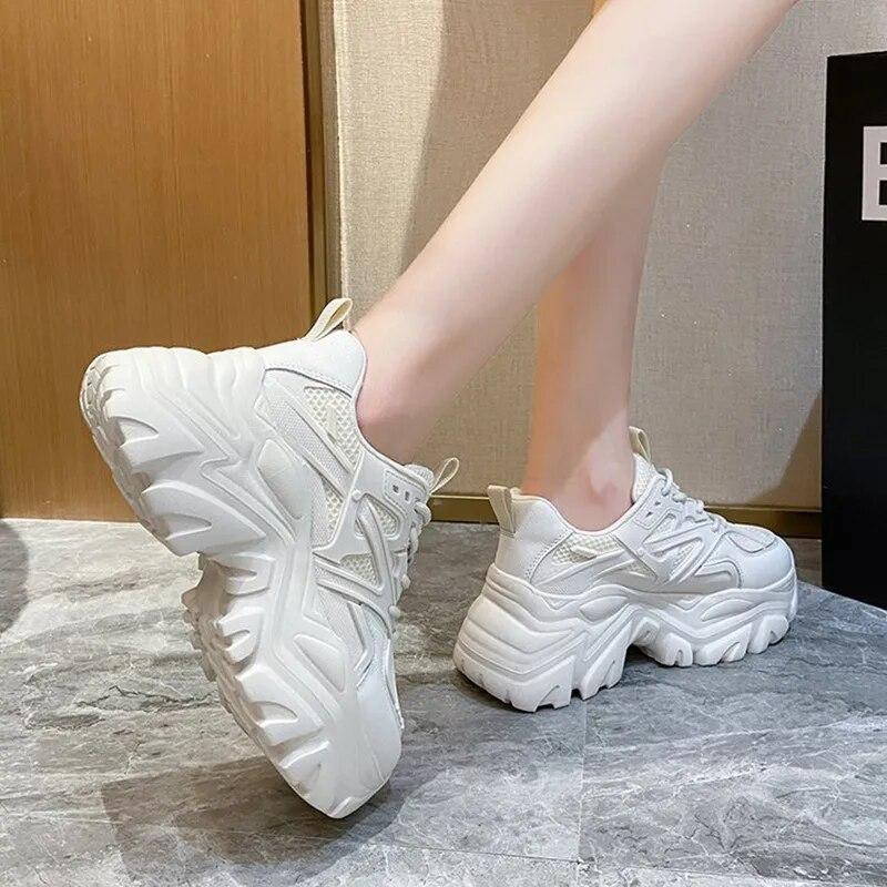 Women's Summer Platform Shoes Fashion Comfortable Lace-up Mesh Sneakers Women's All-match Walking Shoes Casual Shoes for Women