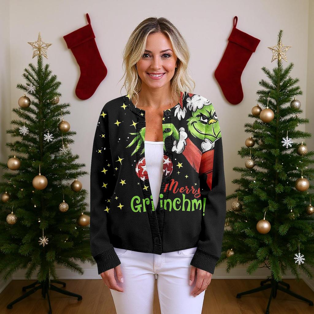 Женский рождественский свитер Милый забавный рождественский свитер Осень и зима Свитер с длинным рукавом вязаный