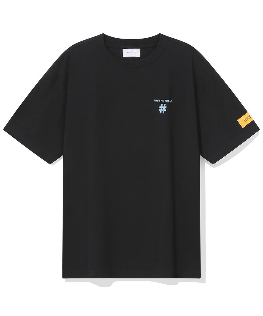 BEENTRILL Футболка оверсайз с коротким рукавом и принтом-штампом с хэштегом (черный)