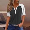 Женская футболка-henley с цветовыми блоками, V-образным вырезом, повседневная, с коротким рукавом, контрастного цвета, летняя