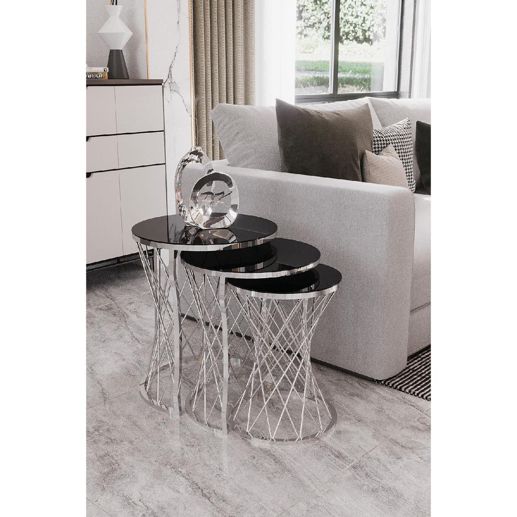 Плетеный 3-местный журнальный столик Nesting Золотисто-черное зеркало