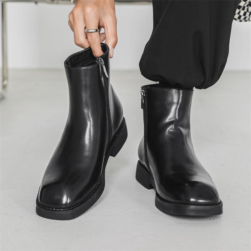 Fashion Side Zipper Male Motocross Boots Mens Slip On Low Top Shoes Fashion Men's Basic Boots New Arrival Men Winter Plush Snow Boots