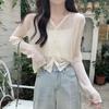 Summer Sun Protection Clothes Cardigan for Women Thin Loose Wood Ears with Shawls Short Student Knitted Ice Silk Shirt