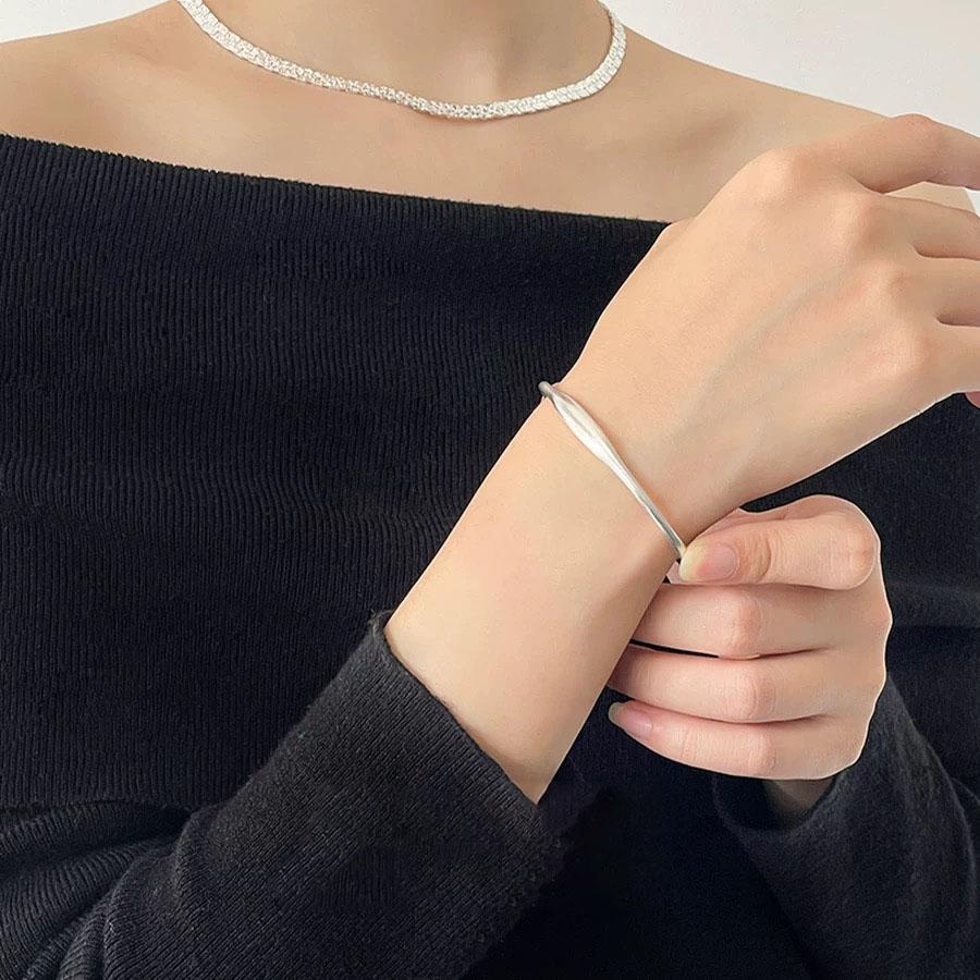 100% Solid 925 Sterling Silver Metal Bracelet for Women Men Gold Color Handmade Simple Bracelet Birthday Gift S-B451
