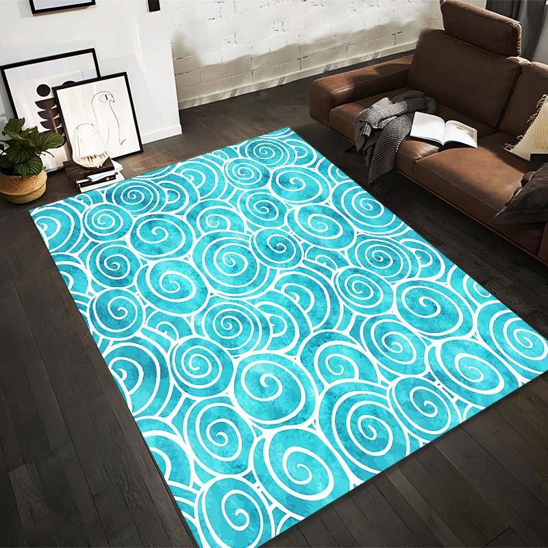 Turquoise Swirl Pattern Rug Non-slip rug suitable for living room and bedroom sofas
