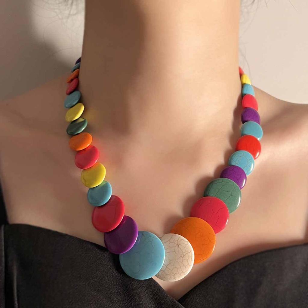 Богемный тренд личности винтажное цветное бирюзовое ожерелье с бусинами диск многоцветный опциональный женский свитер цепочка