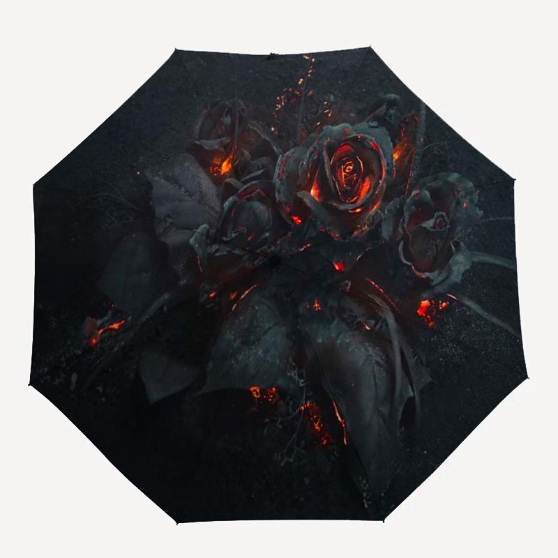 Black Rose Pattern New Automatic Folding Umbrella, 1pc Portable Travel Umbrella with Compact Design for Men and Women - Perfec