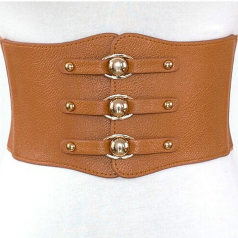 Модный женский широкий ремень, новая металлическая пряжка, женский эластичный пояс, кожаная заклепка, ультра широкий ремень