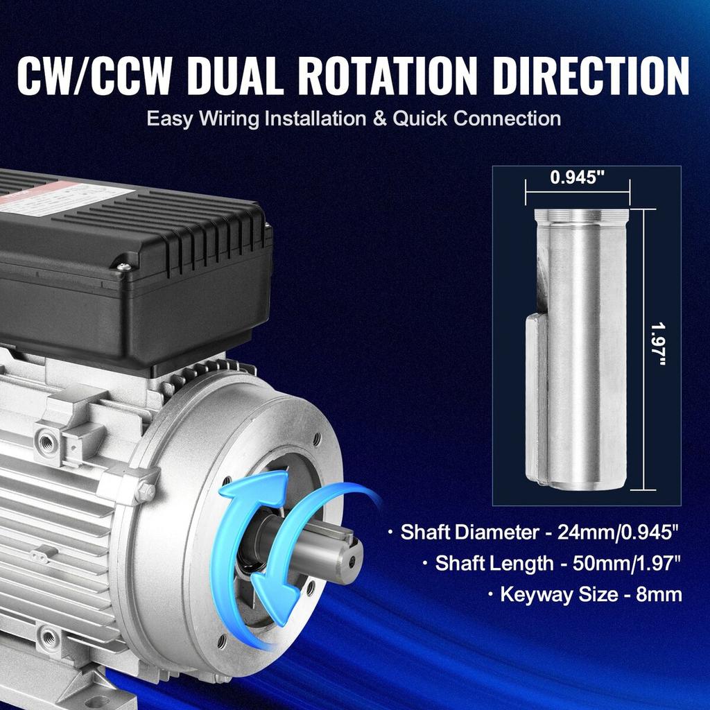 1.1KW Electric Motor 2800RPM AC 220~240V 7.1A 1-Phase 24mm Keyed Shaft