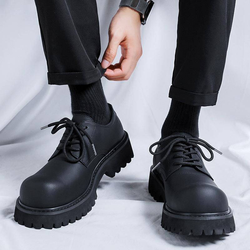 Fashion Men's Big-head Derby Casual Leather Shoes with High Platform Autumn Winter New Designer Fashion Black Dress Shoes for Men