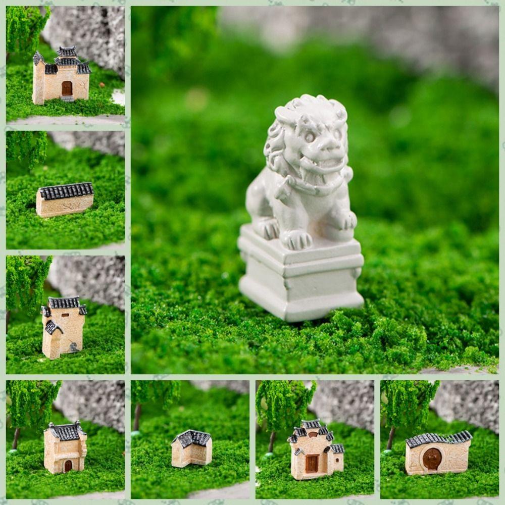 Decorative Mini Old City Gate Chinese Style Bonsai Landscaping Mini Resin House Home Desk