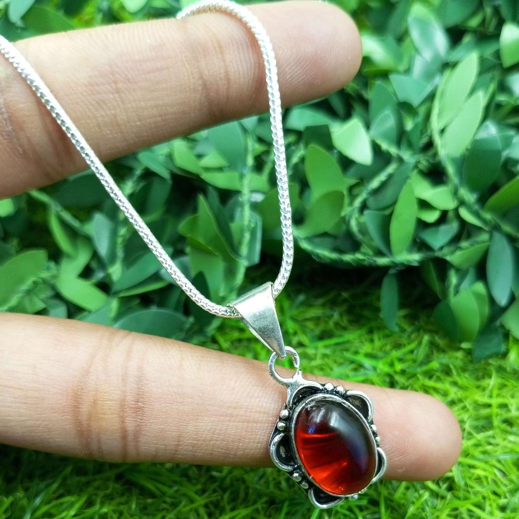 Garnet Gemstone 925 Sterling Silver Plated Necklace Chain Pendant Jewelry NST-J2H30088
