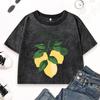 Love Honor Truth Lemon Fruit Print Washed Slim T Shirts Women Y2K Hip Hop O-Neck T-Shirt Top Summer Cotton Clothes