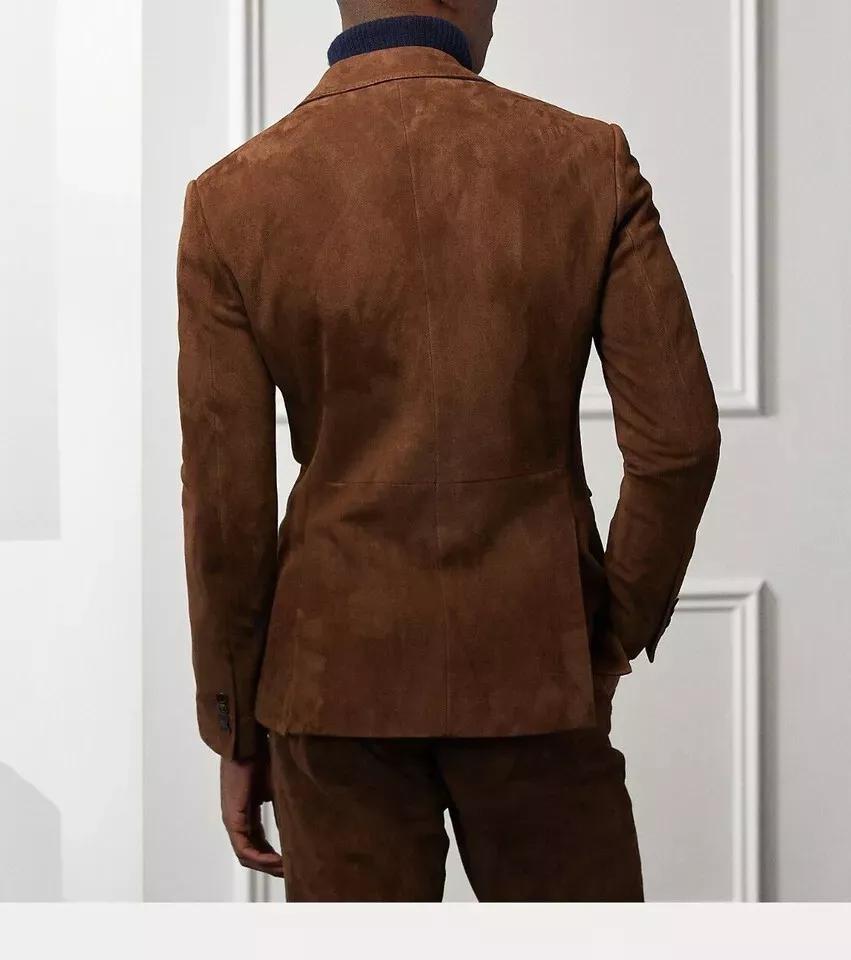 AL KHALID Stylish Formal Men Leather Blazer Brown Pure Suede Blazer Handmade Coat