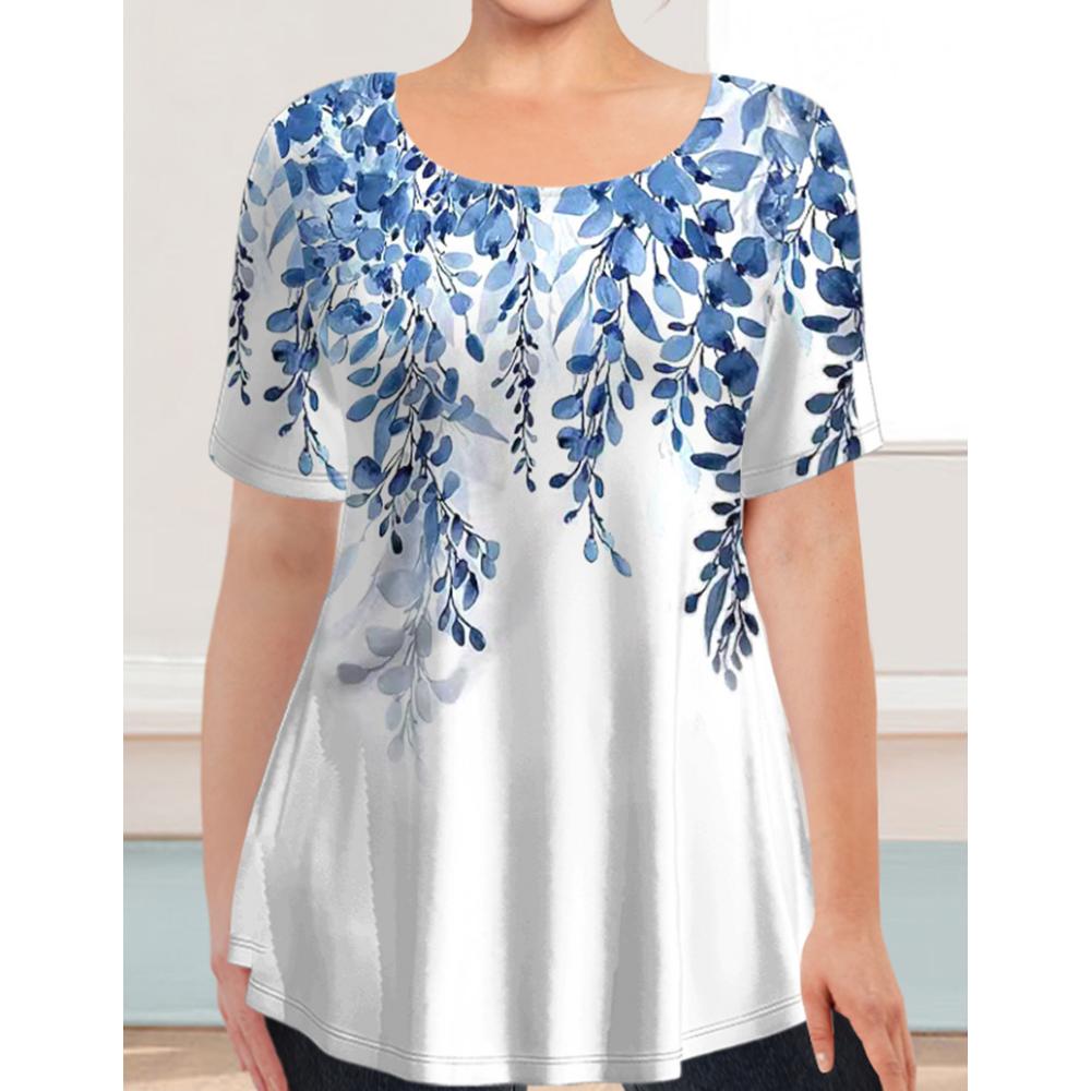 Новая женская футболка большого размера, футболка с 3d принтом, пуловер с круглым вырезом, топы с короткими рукавами, свободные женские футболки с большим контуром