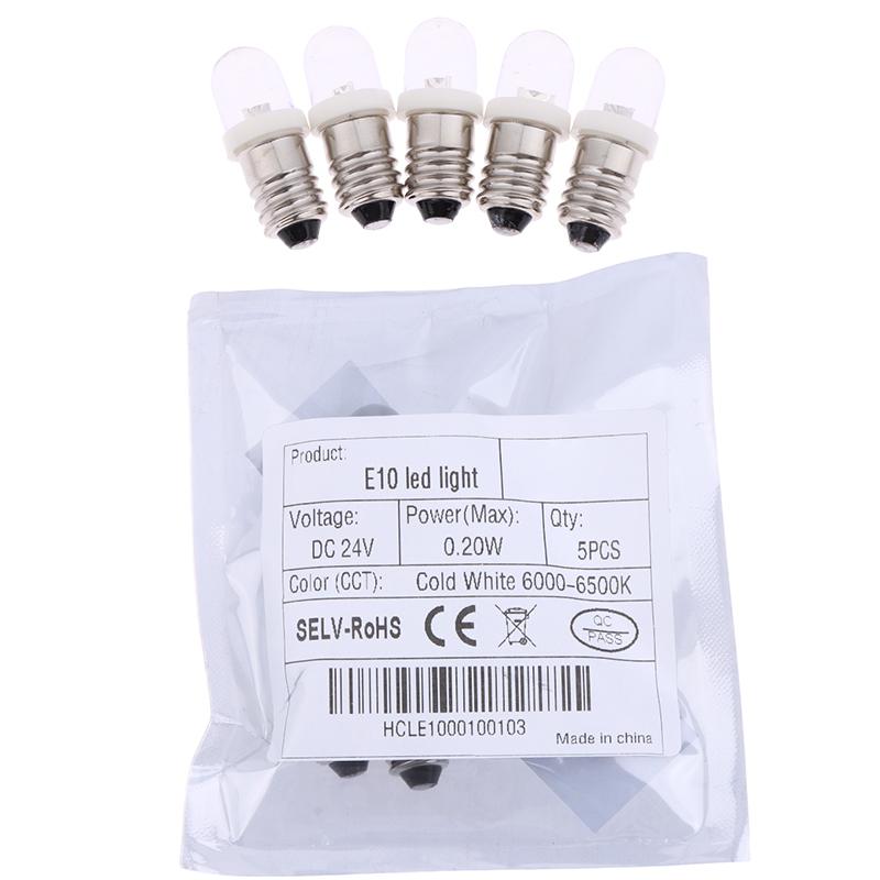5Pcs Led E10 Dc3V 5V 6V 12V 24V Screw Bulb Warning Signal Bulb E10 Instrumentation Bulb Indicator White Auto Interior Light