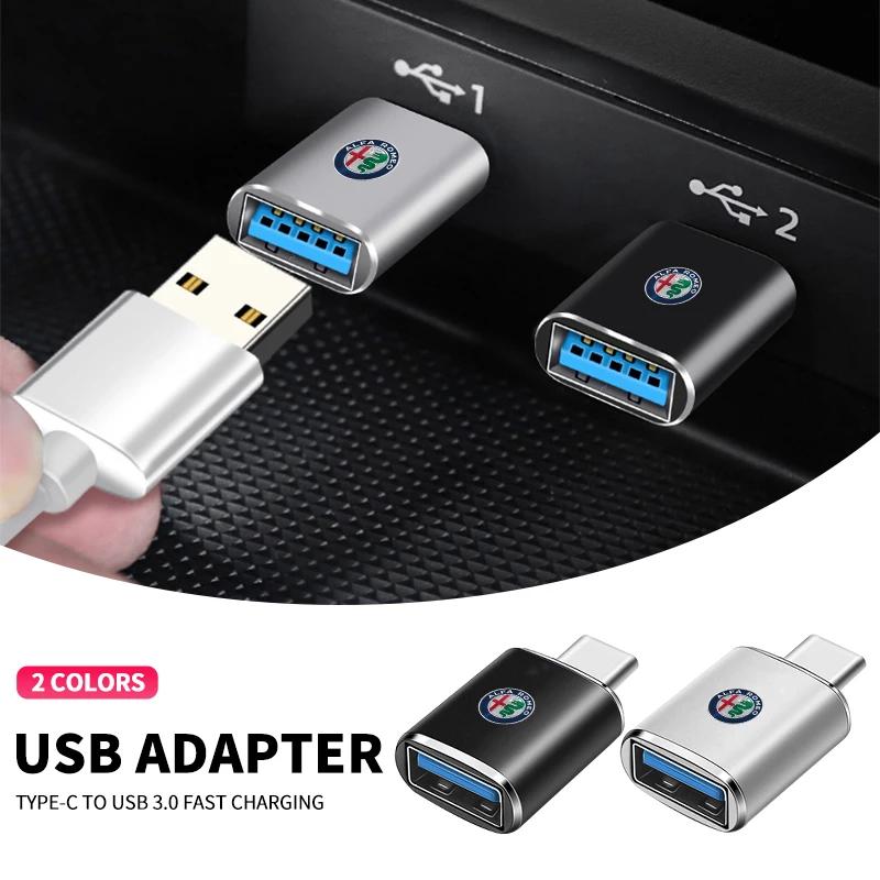 Car Type-C To USB 3.0 Interface Mini Converter Charging Adapter For Alfa Romeo 4C 159 166 Spider Giulia Giulietta 156 Mito 8C GT