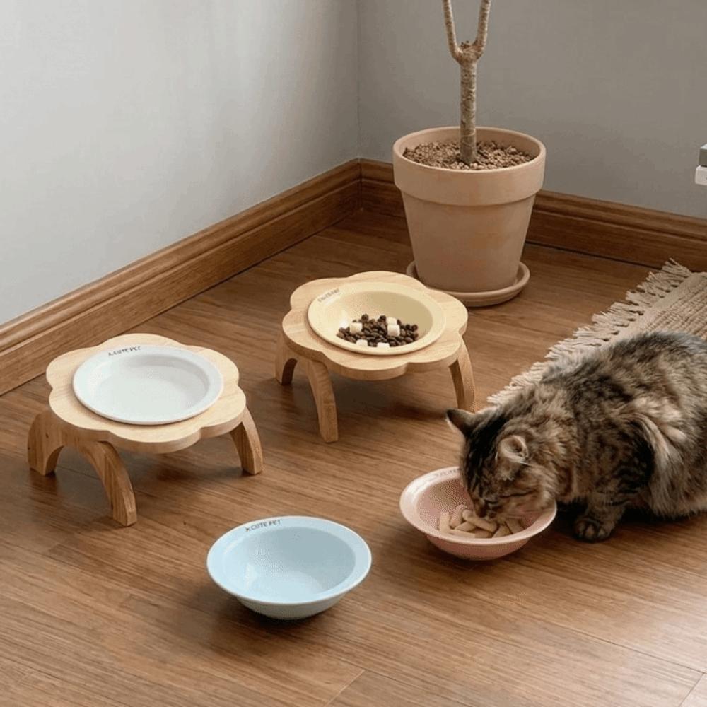 Ceramic Elevated Cat Bowl Anti-Spill Raised Cat Food Bowl Flower Shaped Pet Bowl Neck Protection
