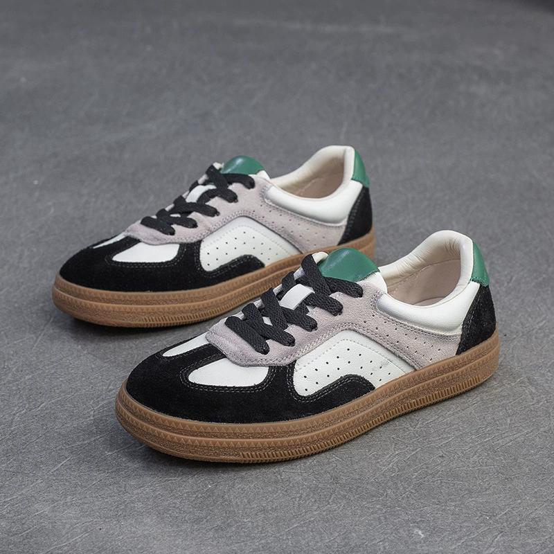 Fashion GKTINOO Spring Autumn Suede Sneakers Women Genuine Leather Patchwork Flats Lace-up Round Toe Ladies Training Shoes Handmade