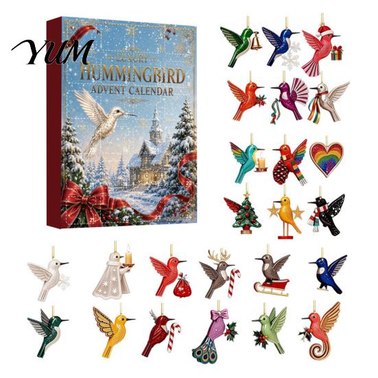 Christmas Hanging Ornaments Hummingbirds Advent Calendar 2026, 24 Days Countdown with Hummingbird Pcs 2D Acrylic for Bird Lovers, Holiday Party Favors