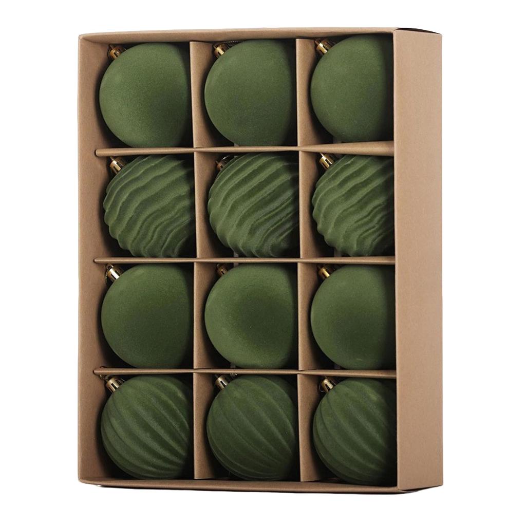 6СМ Флокированные елочные шары, Блестящие декоративные шары, Набор 12 шт., Праздничная атмосфера для елки