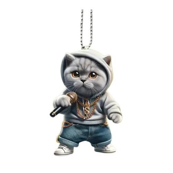 Микрофон Кот Человек Подвесное украшение для дома Рождественская елка для дома Зеркало заднего вида автомобиля 2D Плоский караоке Котенок Акриловое подвесное украшение Мультфильм